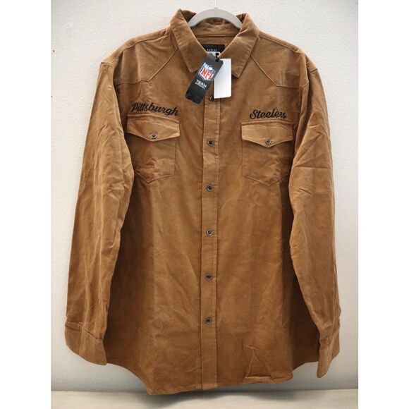 Darius Rucker x Fanatics Mens L Tan Pittsburgh Steelers Corduroy Full Snap Shirt - Picture 1 of 11